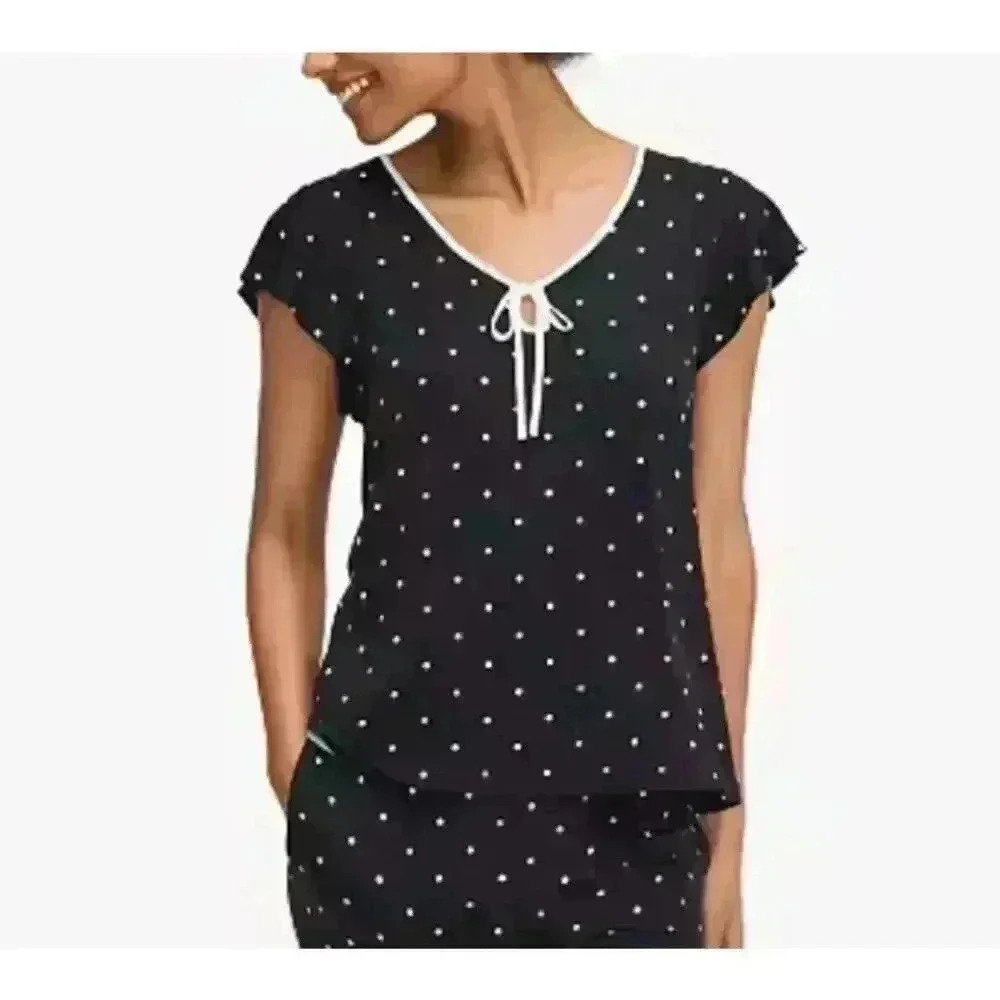 NWT Kate Spade Black With Gold Polka Dot PJ Top - size XL